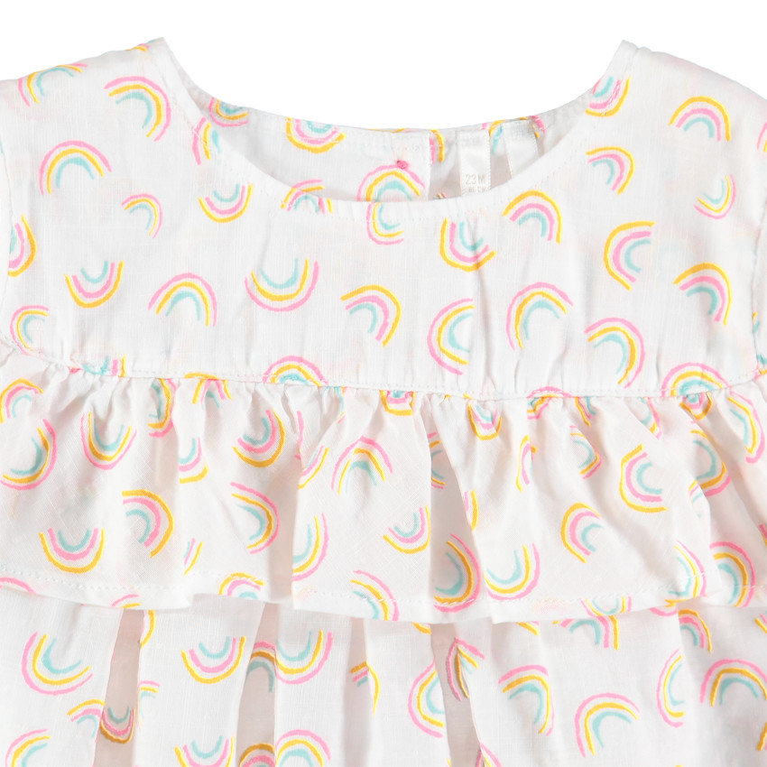 Túnica de manga larga con estampado de arcoíris y volantes 