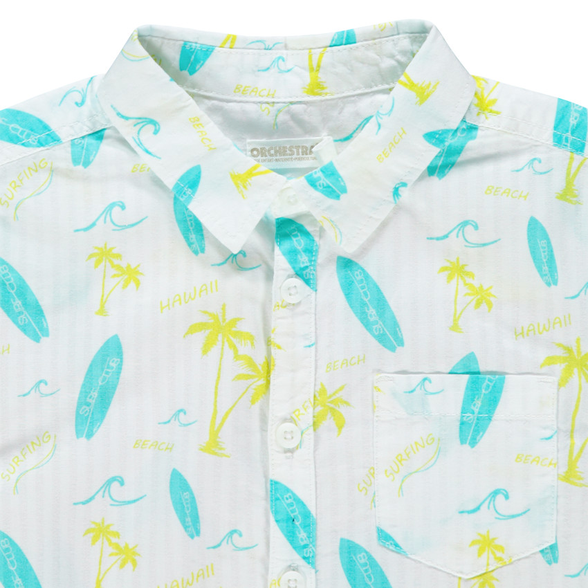 Camisa manga corta print palmeras y tablas 