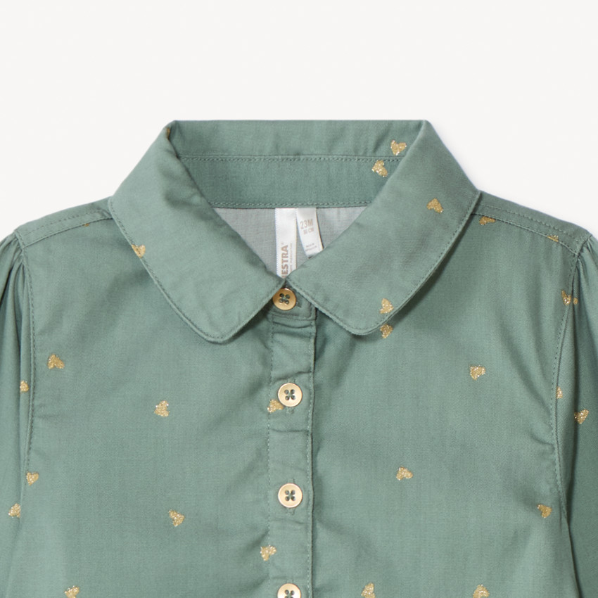 Vestido de manga larga con estampado de corazones dorados para bebé niña 