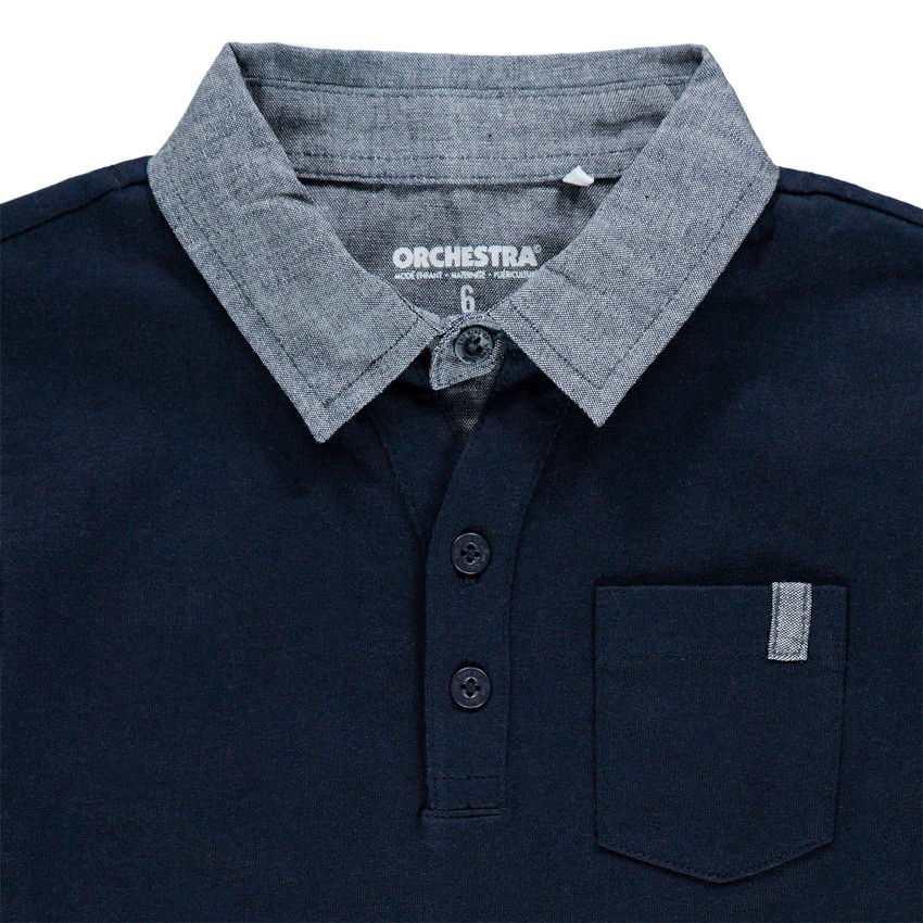 Polo manga larga con efecto superposición y detalles chambray 