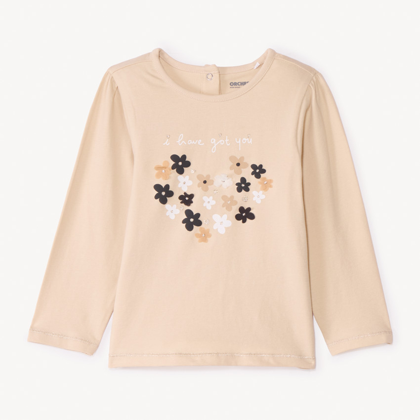 Camiseta de manga larga lisa con estampado fantasía para bebé niña 