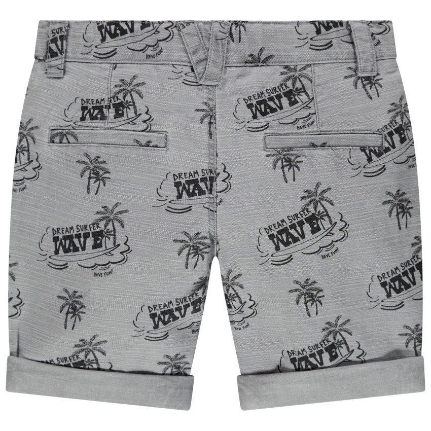 pantalon corto efecto jaspeado con palmeras y mensaje all-over 