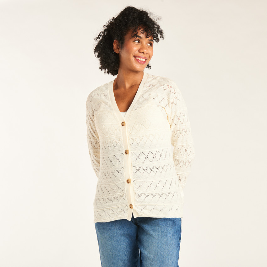 Chaleco de manga larga liso de punto fantasía para mujer 