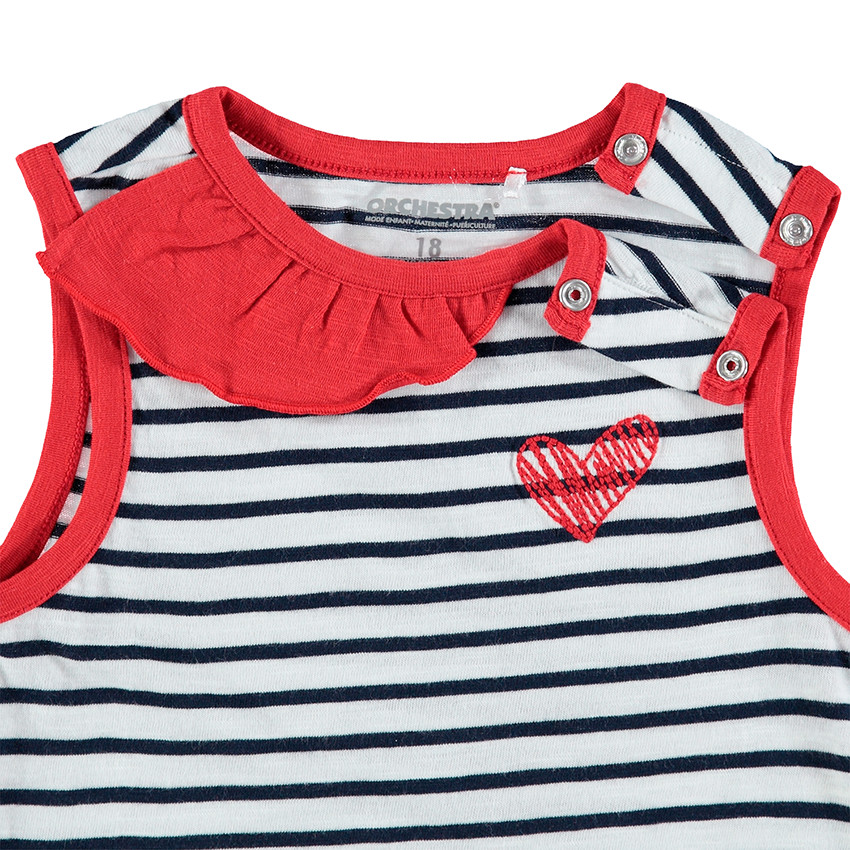 Mono corto con volante en el cuello y lazo rojo 