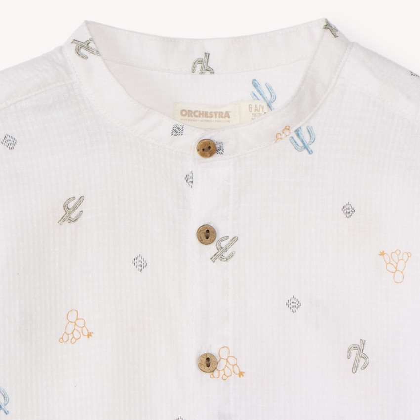 Camisa de manga corta con cuello mao con estampado de cactus para niño 