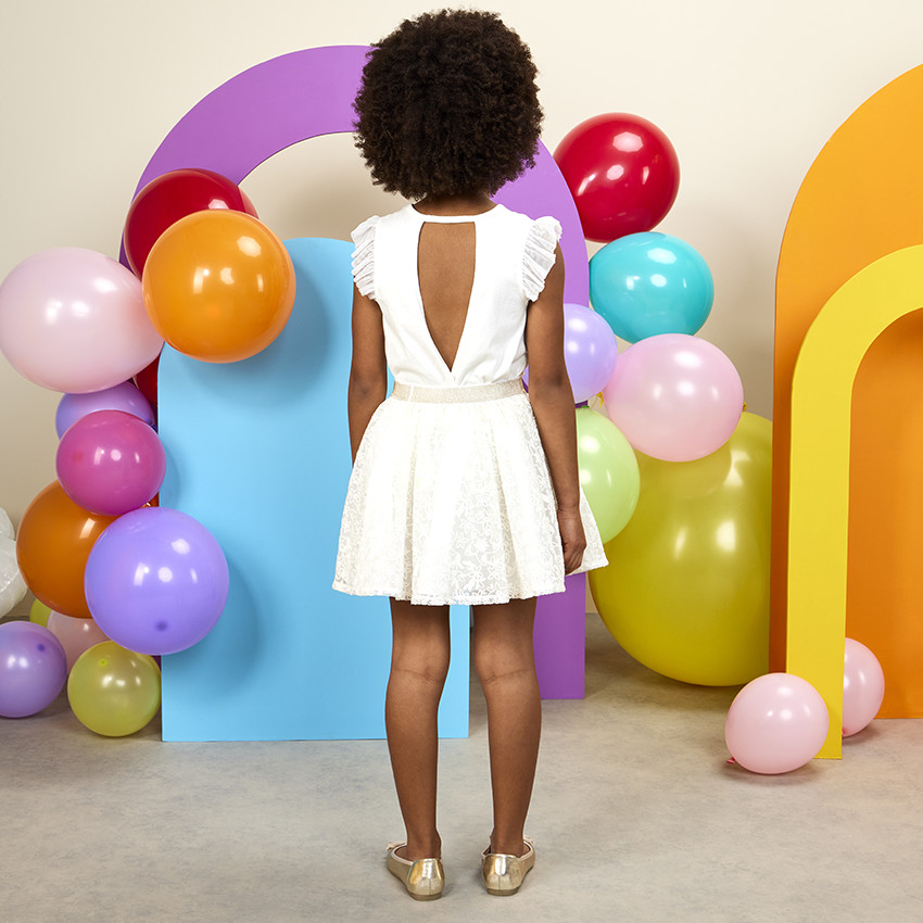 Camiseta manga corta de tul y flores 3D para niña 