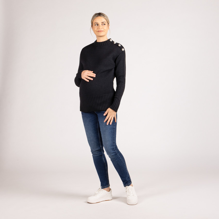 Jersey liso de punto con botones joya para mujer 