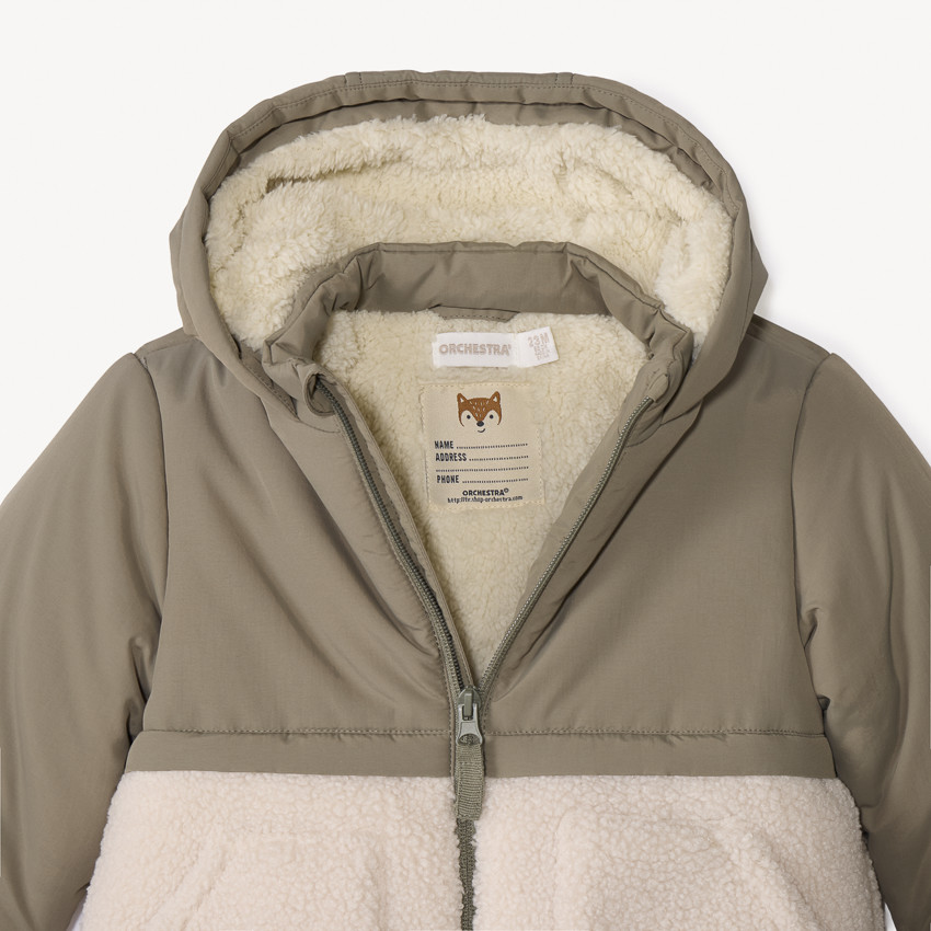 Doudoune bi-matière avec sherpa bouclette pour bébé garçon 