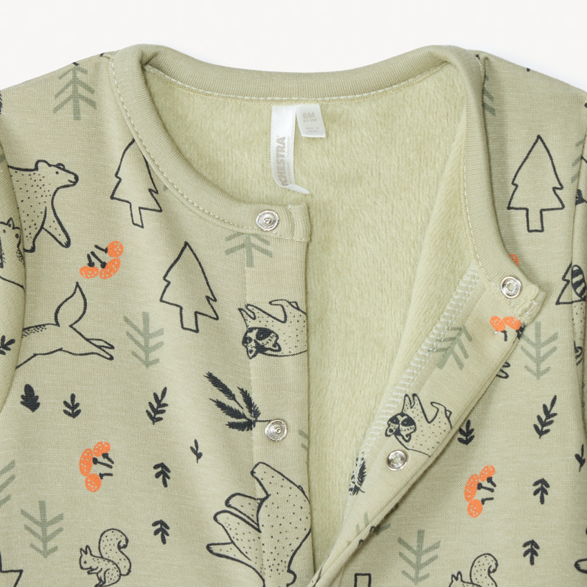 Pelele estampado "forêt" para bebé niño con aperturas diferentes según la edad 