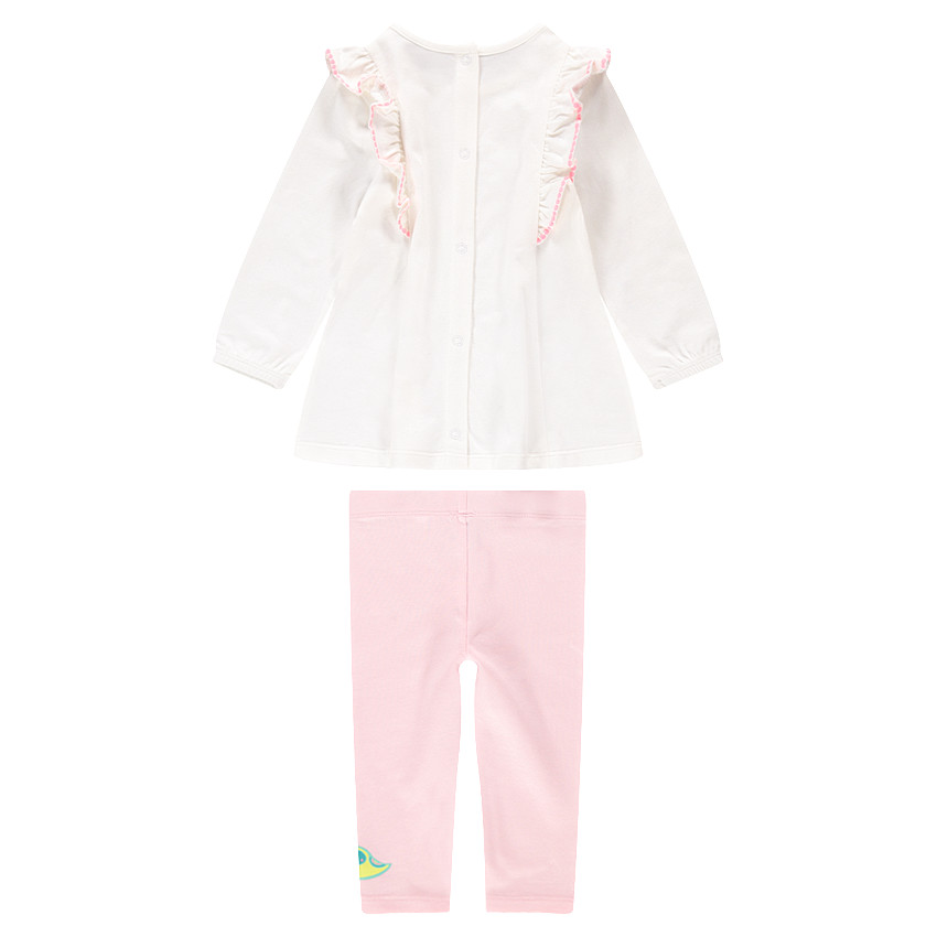 Conjunto con túnica de manga larga estampada y leggings rosas claros 