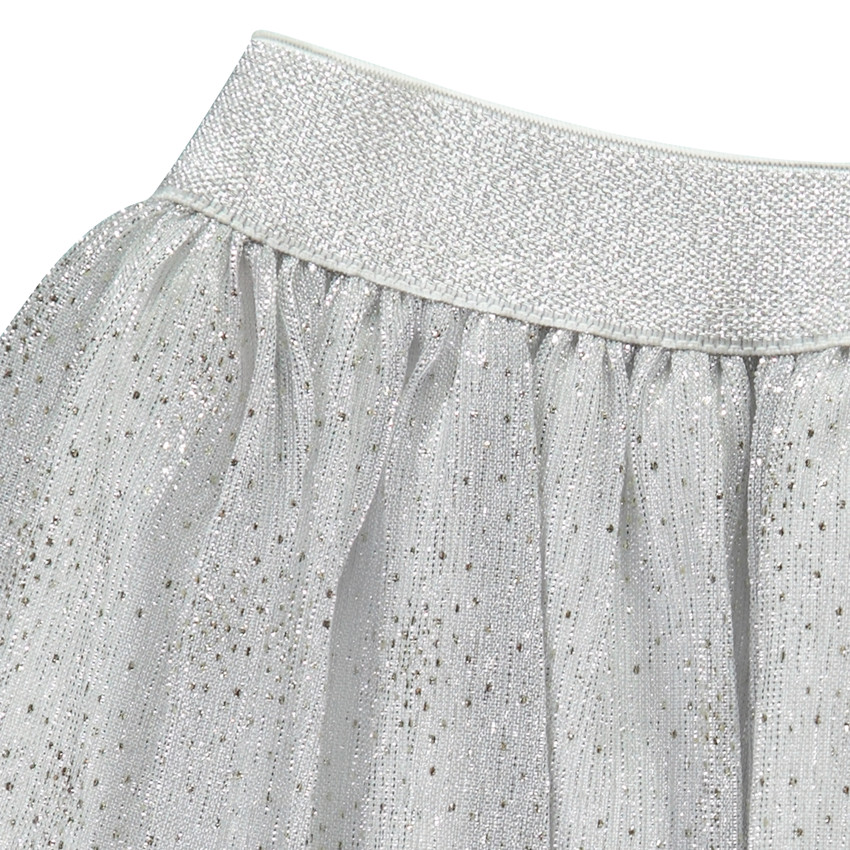 Falda patinadora de malla plateada para niña 