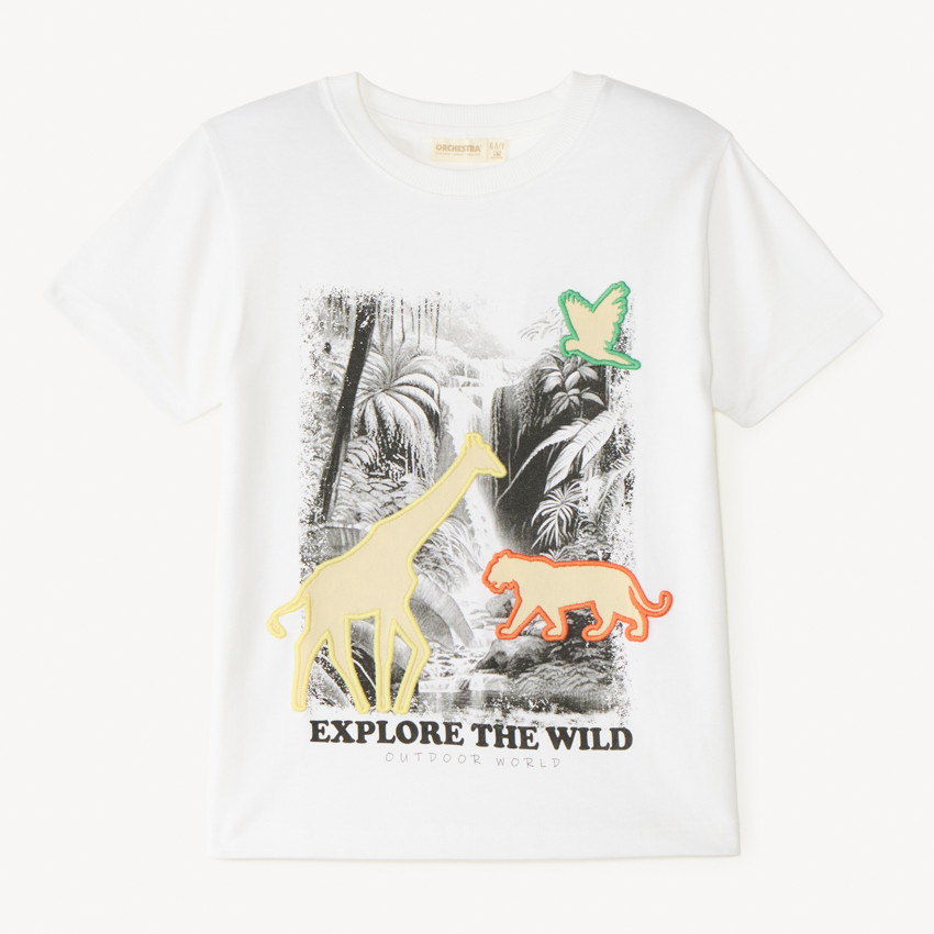 Camiseta de manga corta con fotoprint de tema jungla para niño 