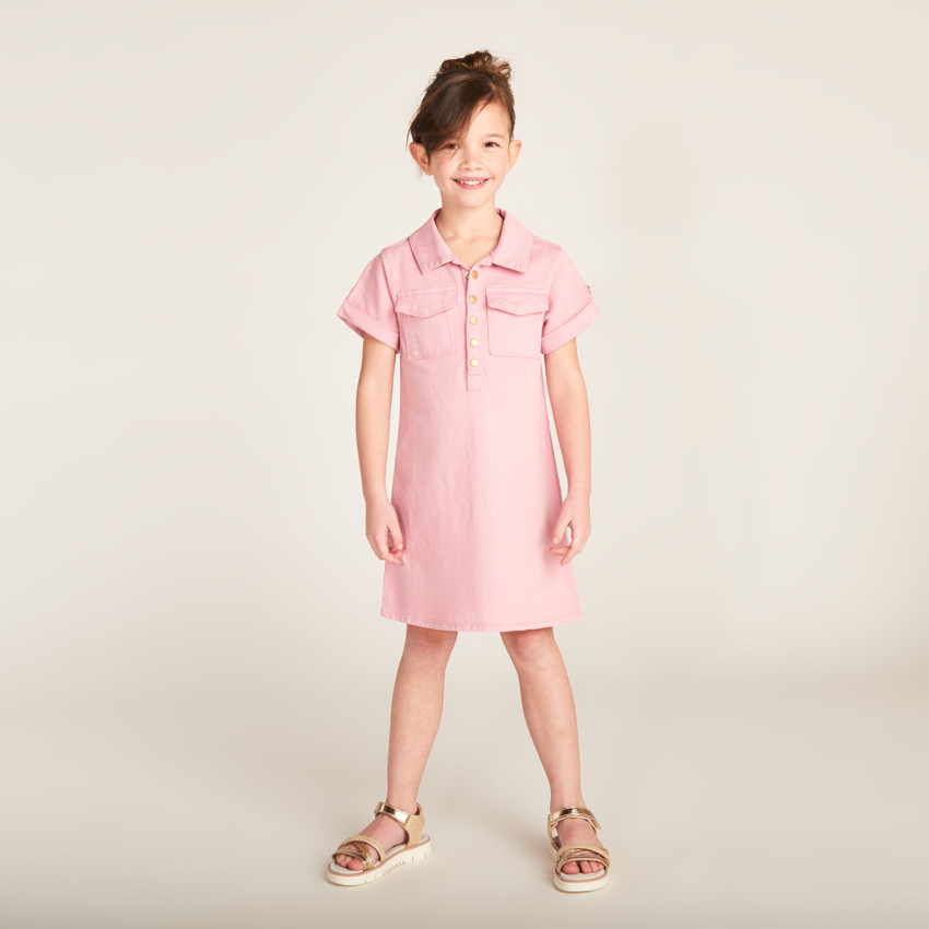 Vestido camisero de manga corta en vaquero liso para niña 