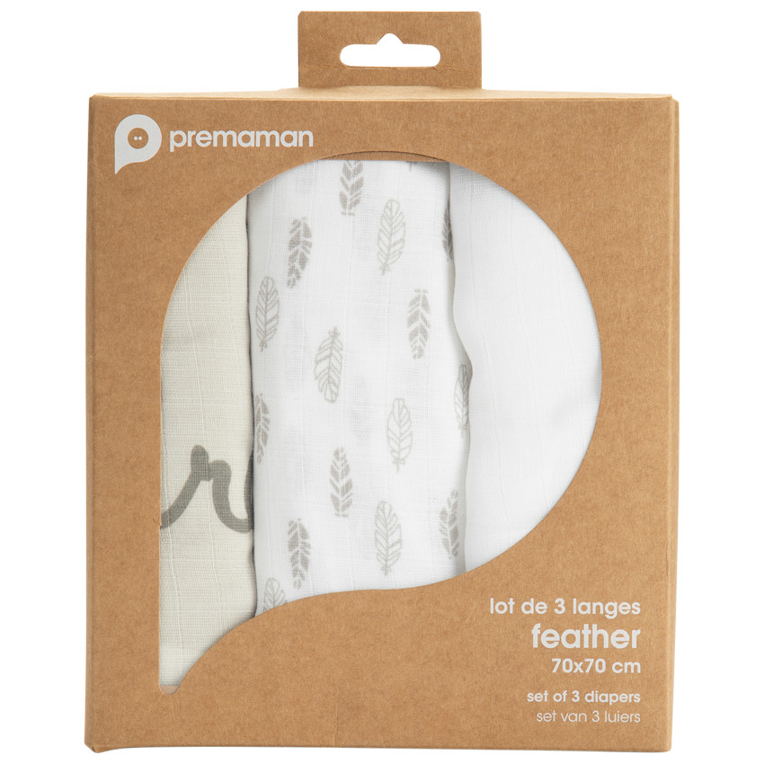 Pack de 3 muselinas de gasa de algodón con estampado de plumas 