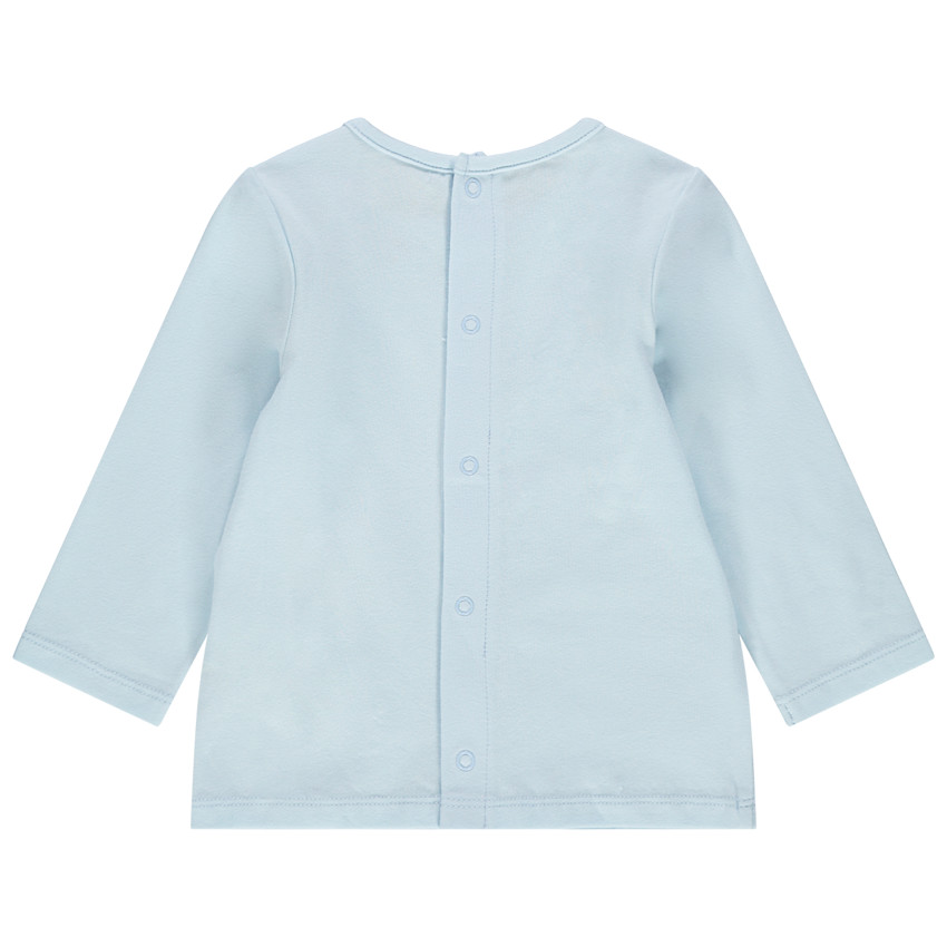 T-shirt manches longues en coton bio à message printé bleu ciel 