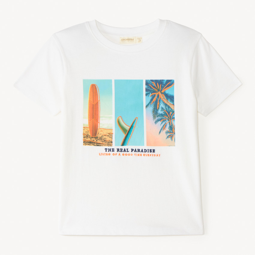 Camiseta de manga corta con fotoprint de playa para niño 