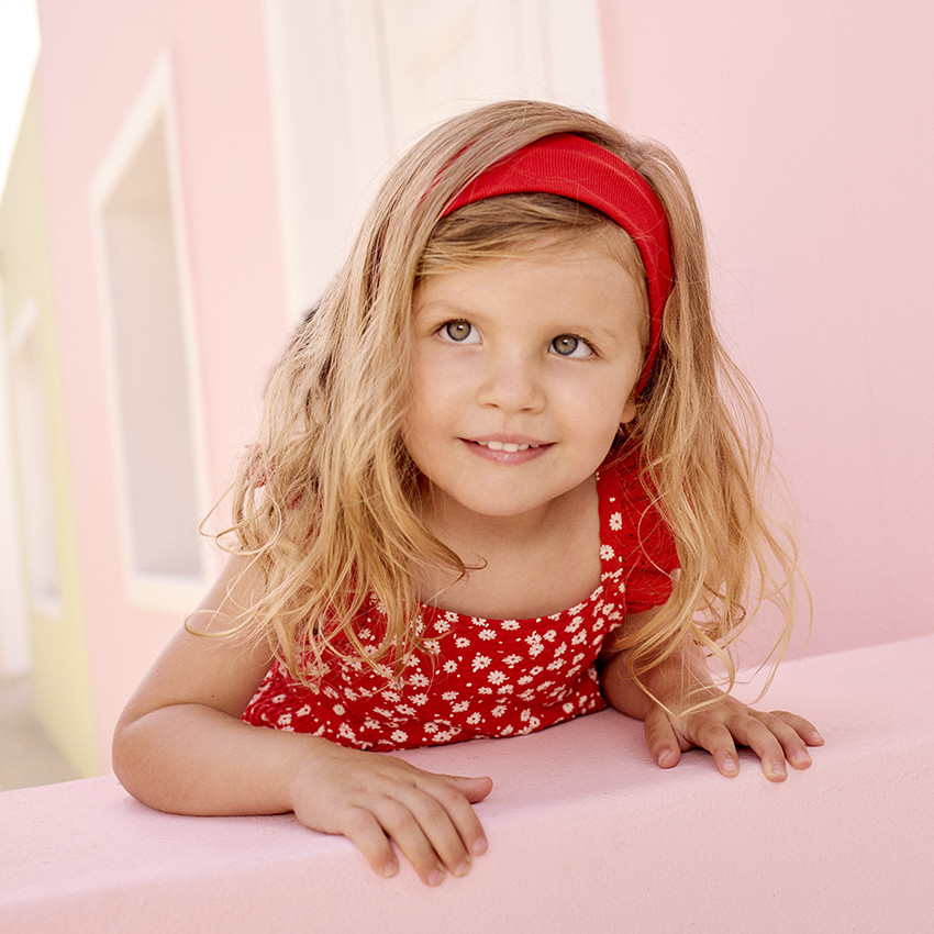 Vestido de manga corta estampado en tejido cloqué para bebé niña 