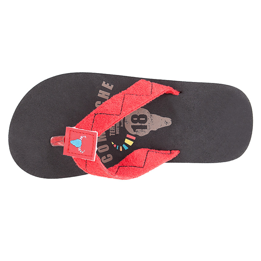 Chanclas con tira roja y parche de búfalo 