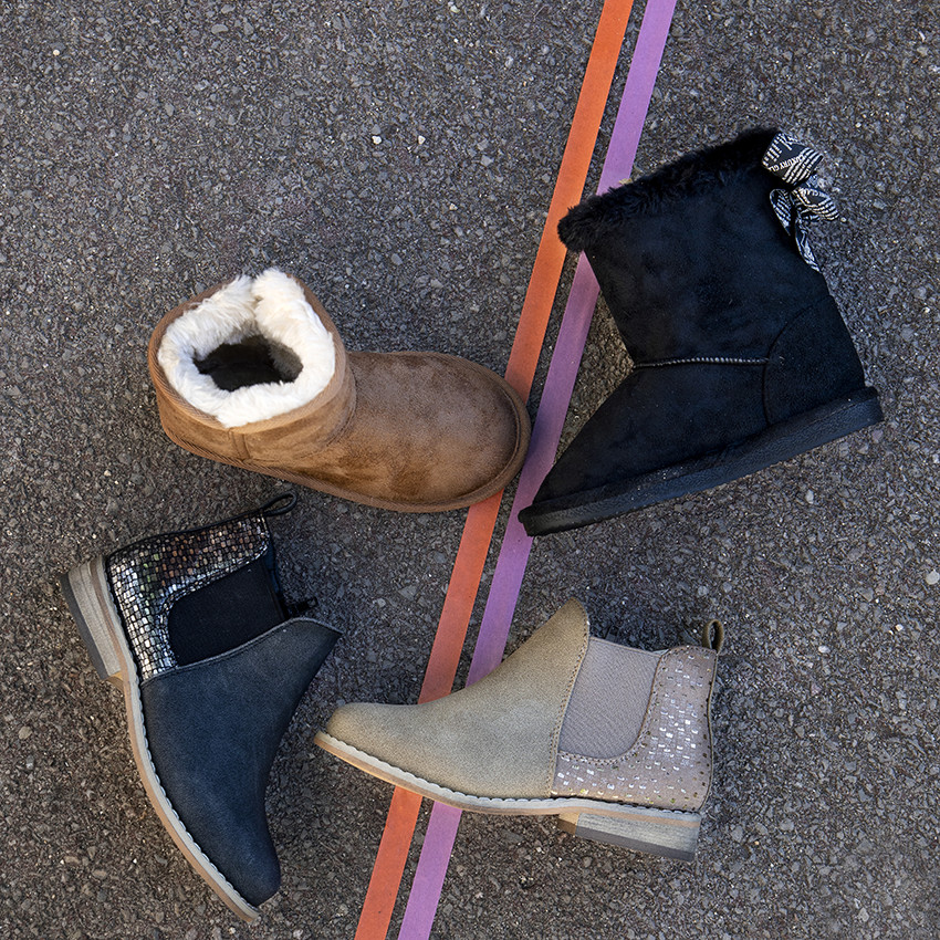 Bottes basses bi-matières à effet brillant pour enfant fille 