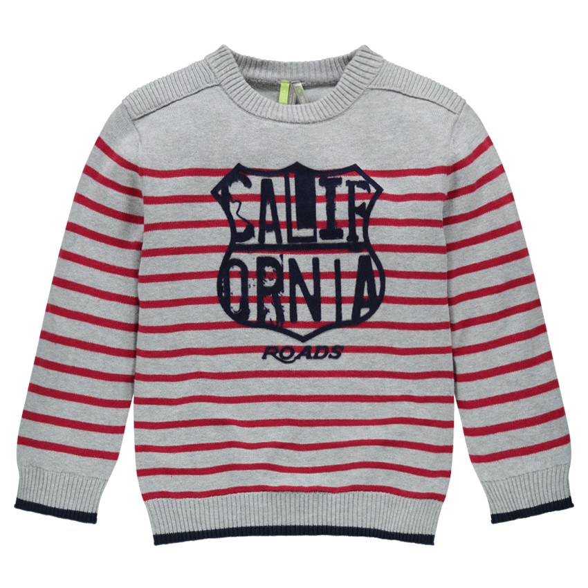 Pull en tricot rayé avec print forme écusson en feutrine 
