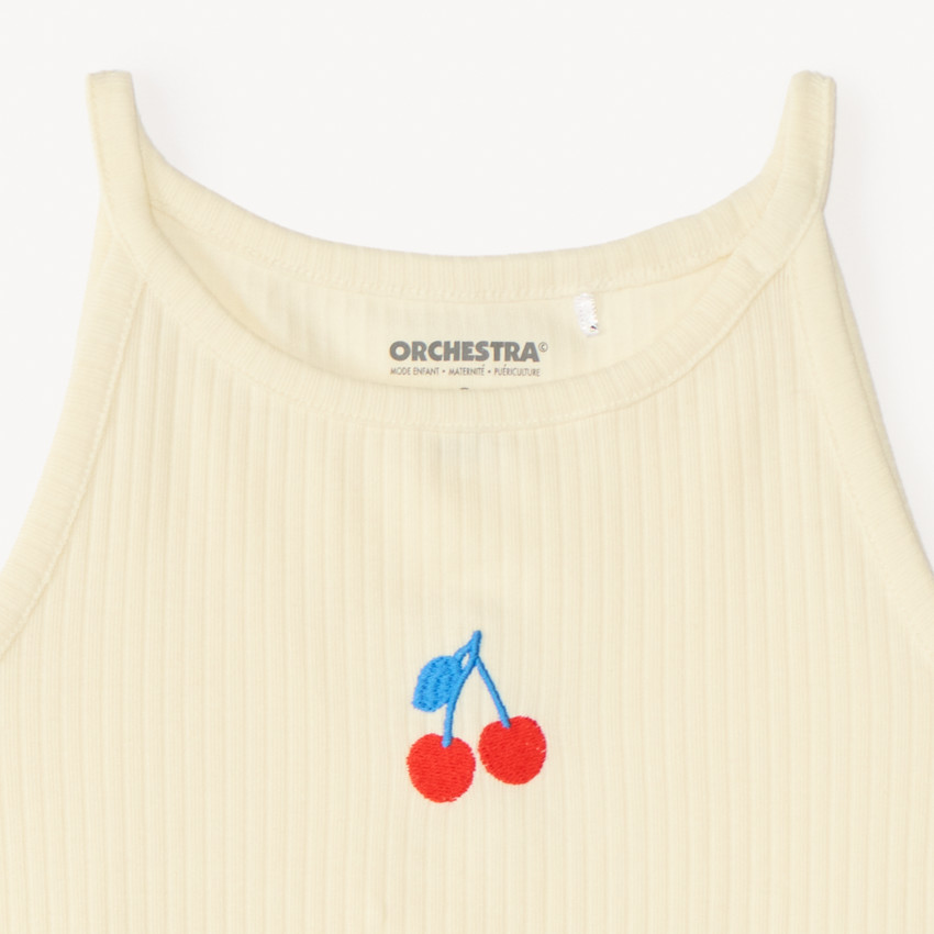 Camiseta corta de punto con bordado de cereza para niña 