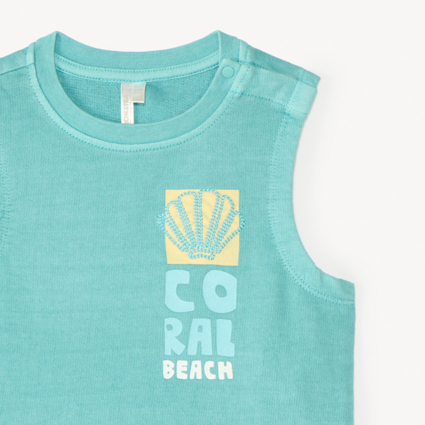 Conjunto de 2 piezas: camiseta sin mangas + pantalones cortos con bordado de concha para bebé niño. 