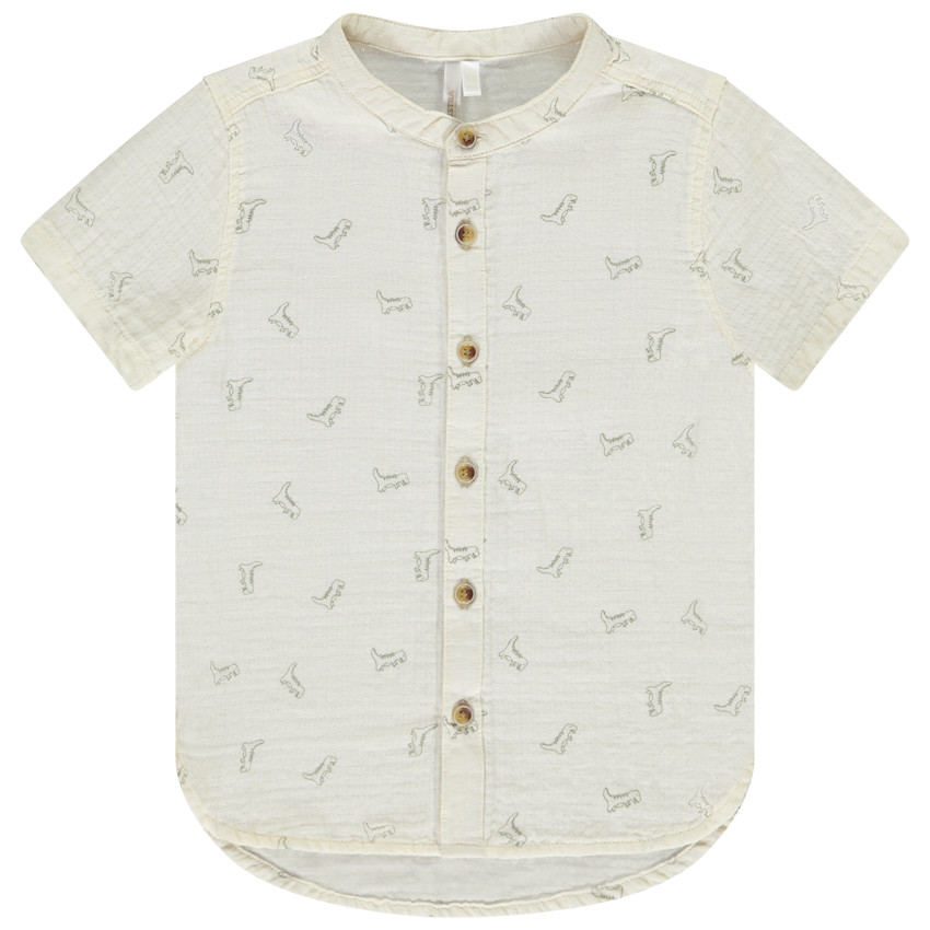 Camisa de manga corta con cuello mao y estampado de dinosaurio para bebé niño 