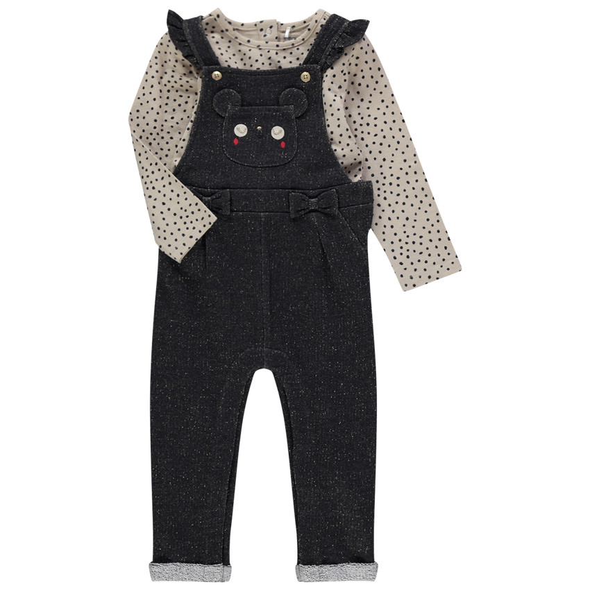 Ensemble avec t-shirt à pois et salopette en molleton 