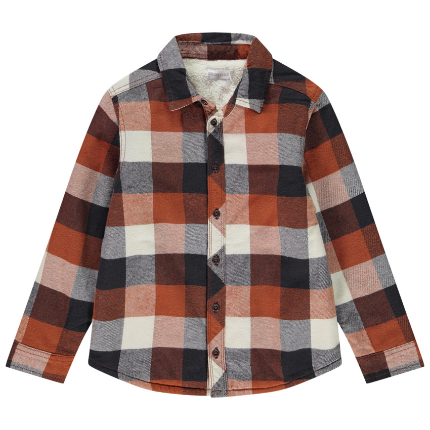 Camisa de franela con forro de sherpa a cuadros para niño 