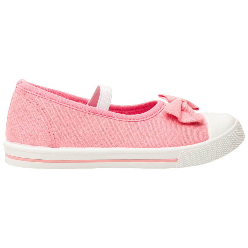 Babies rosas de tela con lazo y tirantes elásticos para niña 