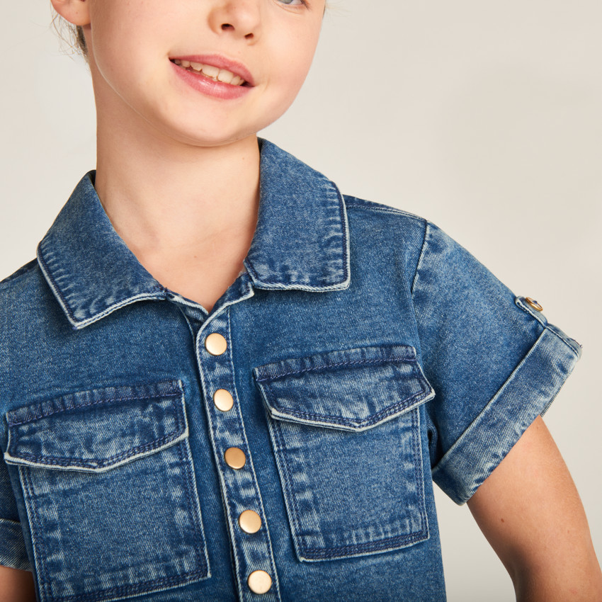 Camisa de mezclilla de manga corta para niña 
