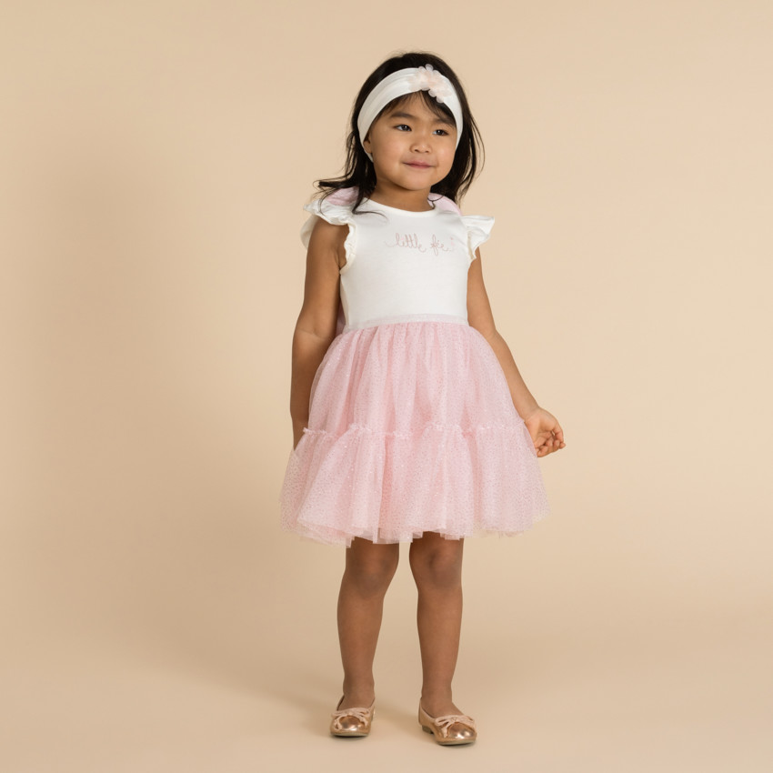 Vestido bicolor efecto 2 en 1 con alas de mariposa para bebé niña 