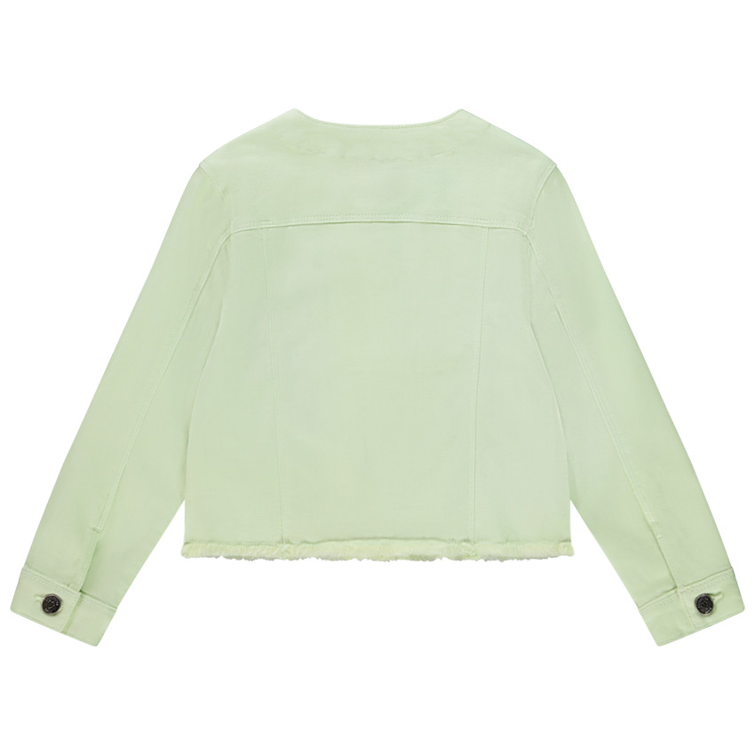 Chaqueta vaquera con cuello redondo y acabado de flecos para niña 