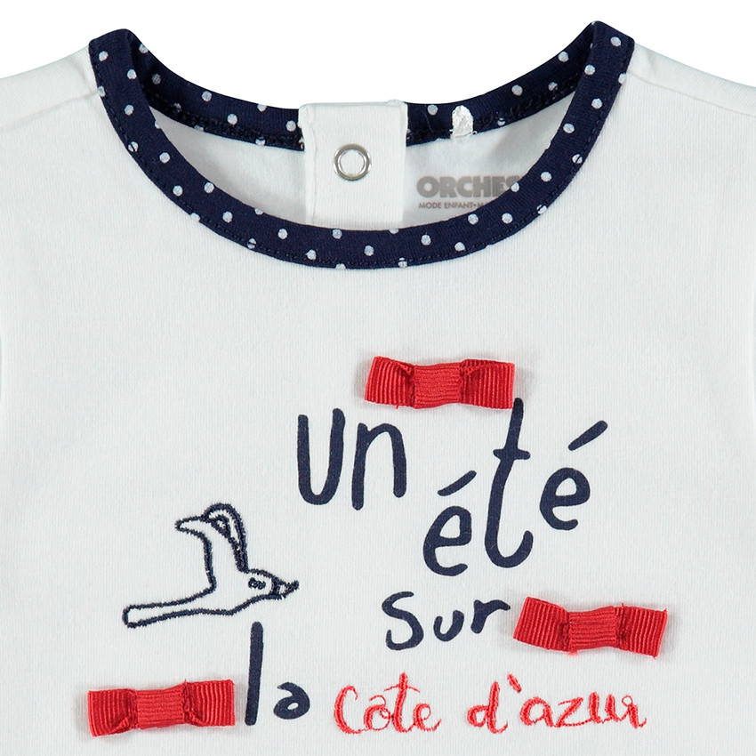 Camiseta de manga corta de punto con lazos e inscripciones estampadas 