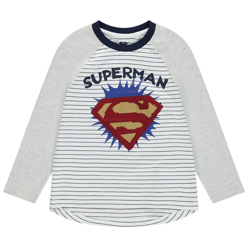 Camiseta de manga larga de rayas con logo de Superman de lentejuelas mágicas  Additional Camiseta de manga larga de rayas con logo de Superman de lentejuelas mágicas
