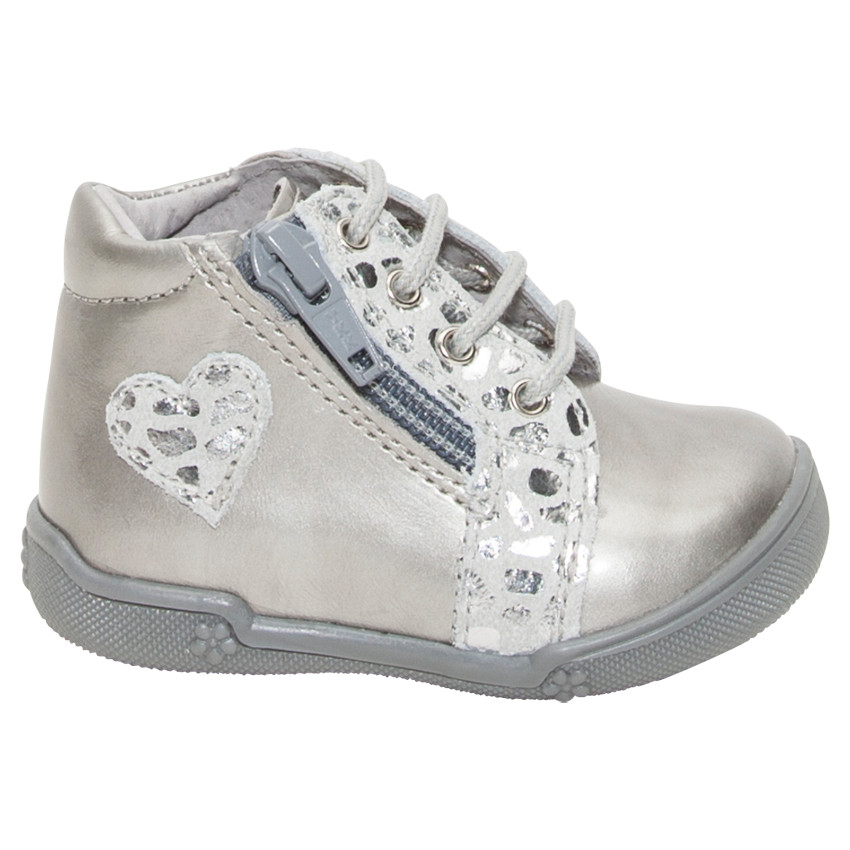 Botines de cuero plateados con cremallera y cordones 