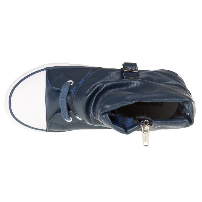 Zapatillas altas con vuelta, cremallera, cordones y hebilla 