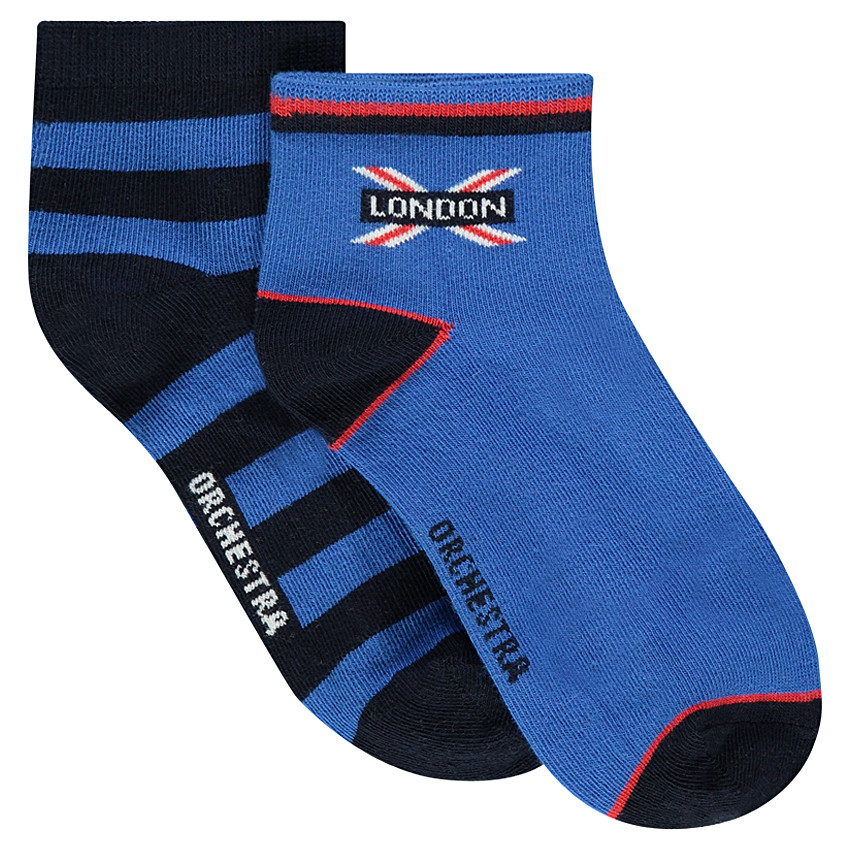 Juego de 2 pares de calcetines variados a rayas/lisos con estampado 