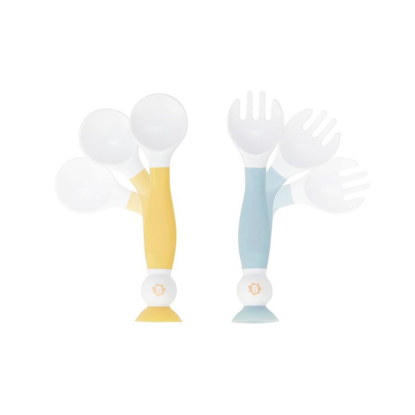 Lot de 2 couverts d'apprentissage flexibles - Jaune/Bleu 