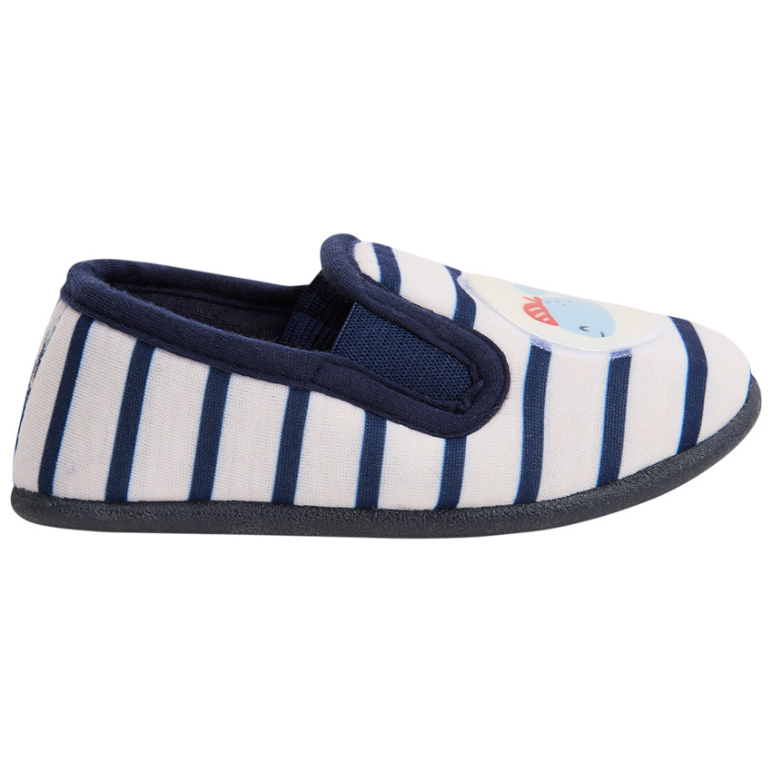 Patucos de felpa rayados con parche de ballena para bebé niño 