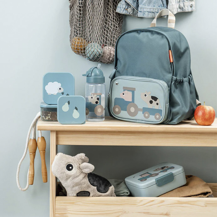 Botella con pajita 350ml Tiny Farm Azul 