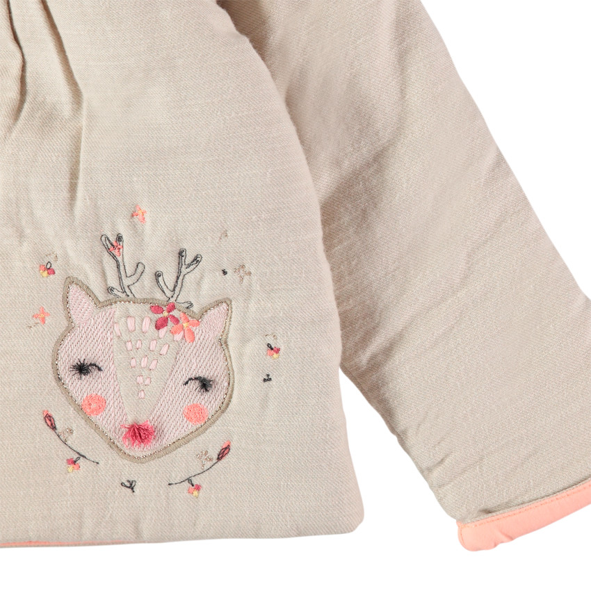 Manteau en coton à capuche pointue et faon brodé 