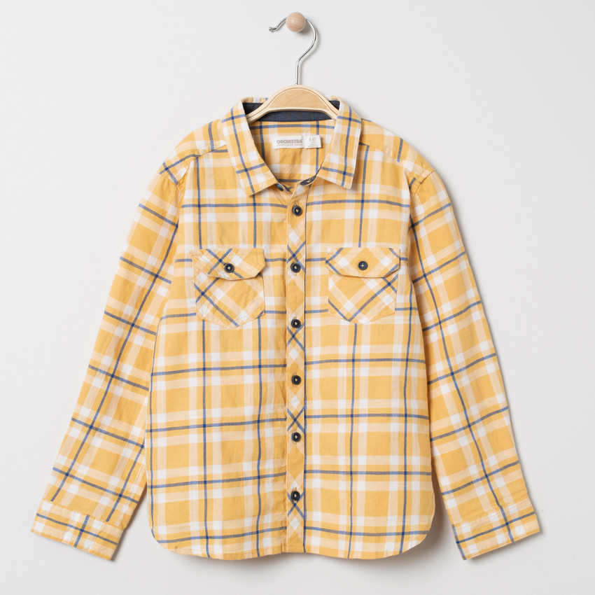 Chemise manches longues à carreaux et poches 