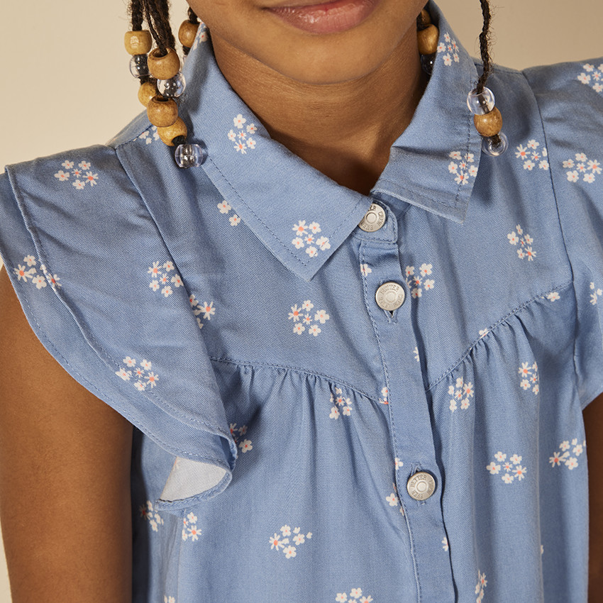 Vestido de manga corta con volantes y estampado de flores para niña 