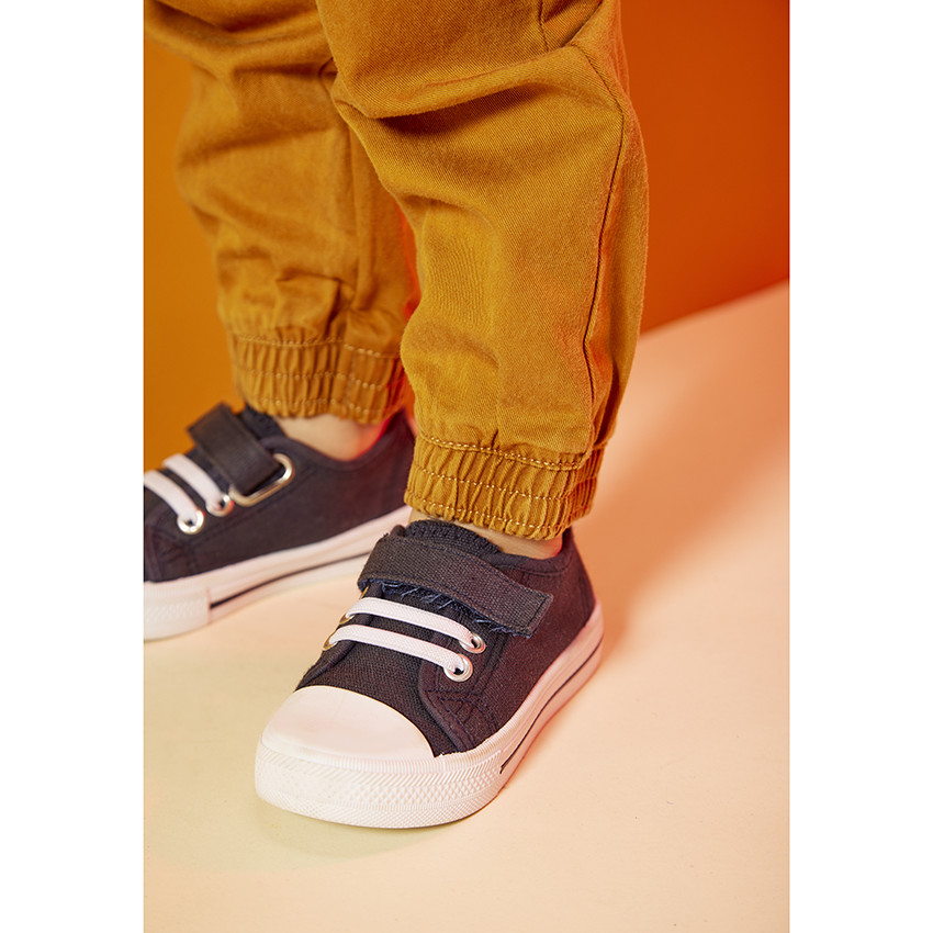 Zapatillas bajas de tela con cordones elásticos y velcro para bebé niño 