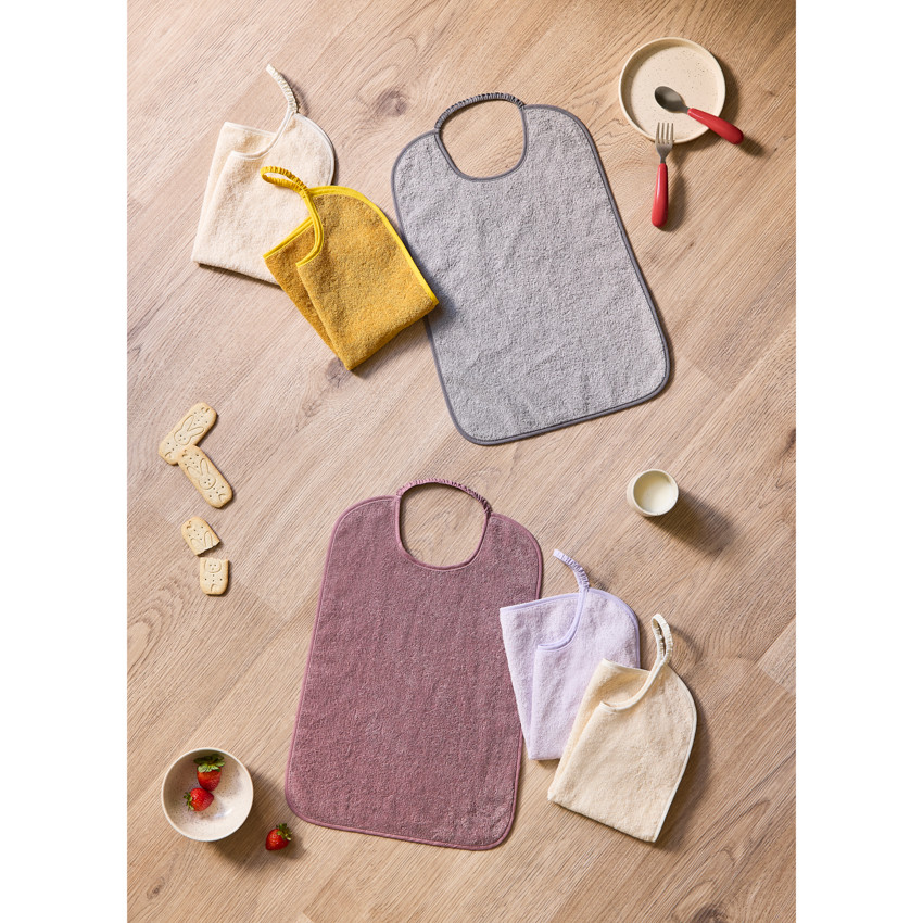 Lote de 3 baberos de toalla con cuello elástico en color violeta 