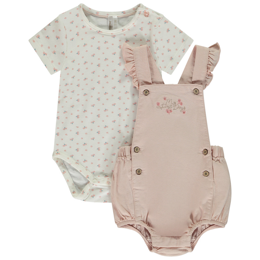 Conjunto 2 piezas con pelele bordado para bebé niña 