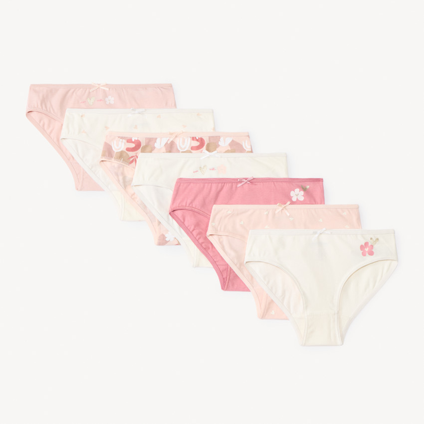 Pack de 7 braguitas con estampados de corazones y flores para niña 
