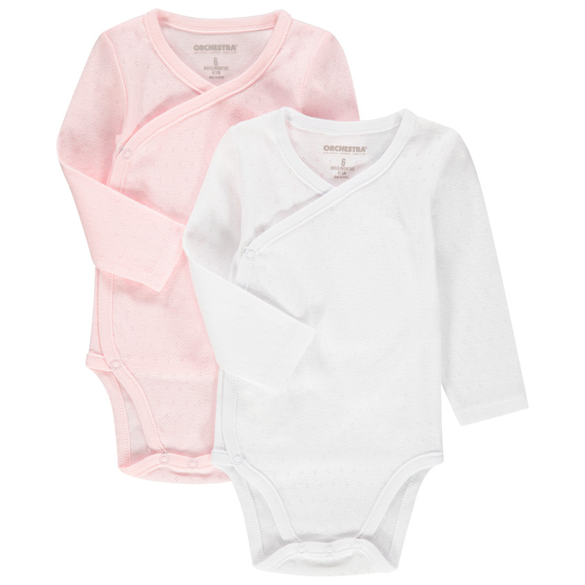 Pack de 2 bodies de manga larga de algodón con micro motivo para bebé niña 