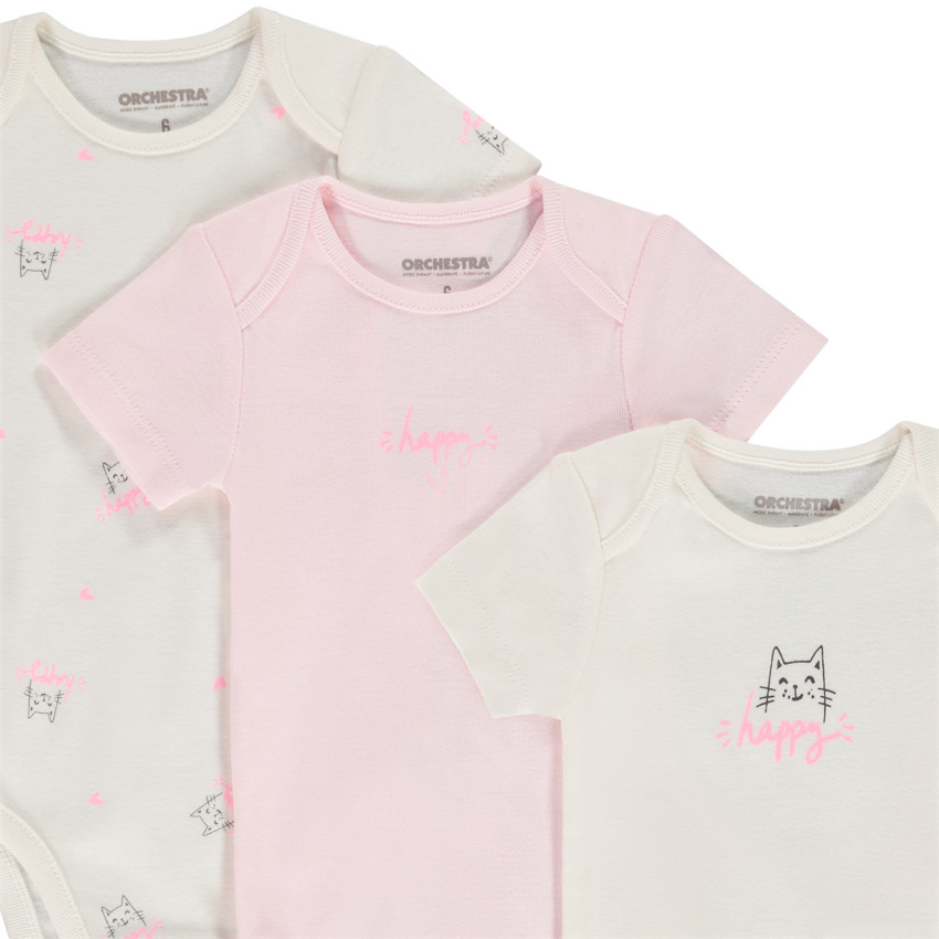 Pack de 3 bodies manga corta motivos gato para bebé niña  Additional Pack de 3 bodies manga corta motivos gato para bebé niña